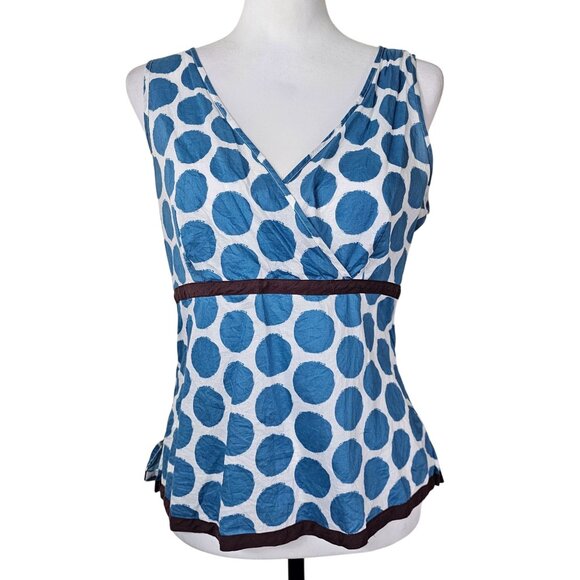 Boden Retro Y2K Babydoll Blouse US Sz 8 Blue Polka Dot Sleeveless Preppy Summer - Picture 1 of 10